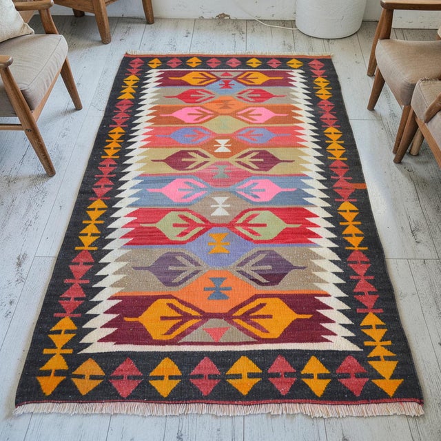 Contemporary 3x5 Ft Vintage Turkish Kilim Rug, Village Flat Weave, Natural Dyes, Multicolor Area Rug For Sale - Image 3 of 17