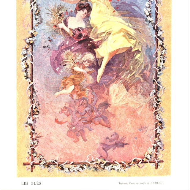 Art Nouveau 1911 French Art Nouveau Antique Lithograph -Tapesty Design- Jules Cheret For Sale - Image 3 of 5