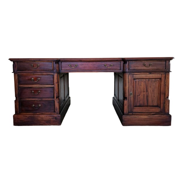 Chesterfield Double Sided Mahogany Desk with Leather Top For Sale