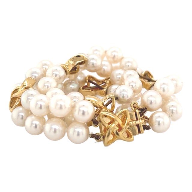 1990s Mikimoto Estate Akoya Pearl Bracelet 18k Gold For Sale