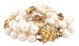 1990s Mikimoto Estate Akoya Pearl Bracelet 18k Gold