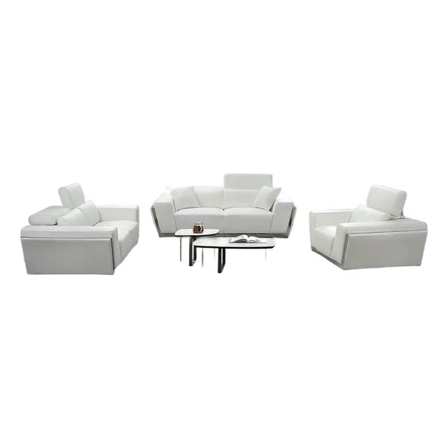 Domo Italian Leather 3-Piece Sofa Set in White For Sale