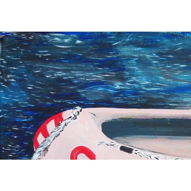 Contemporary Moisés Villafuerte "Salvame" Blue, Pink, and Red Abstract Contemporary Seascape Painting with Texts, 2022 For Sale - Image 3 of 9