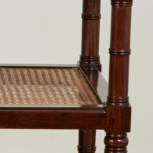 Antique British Colonial Rosewood Two Tiered Caned Stand or Table For Sale In West Palm - Image 6 of 13