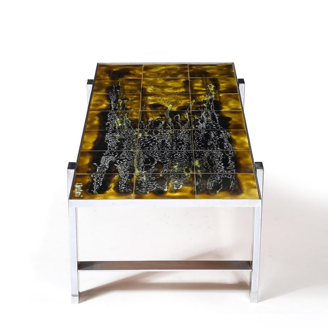 1960s Mid-Century Ceramic Tile & Polished Aluminum Coffee Table by Juliette Belarti For Sale - Image 5 of 16