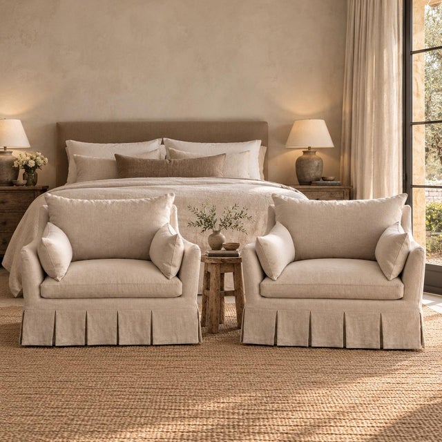 Parisian Chair Slip Covered in Belgian Linen -36″ x 37″ x 29″H -Arm Height 23″ -Seat Height 17.5″ / Seat Depth 23″ with...