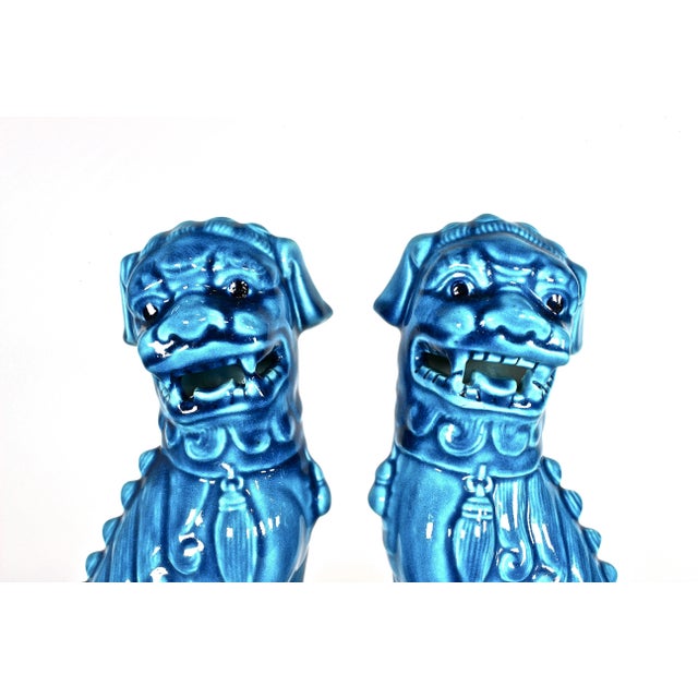 1960's Turquoise Glazed Ceramic Foo Dogs, Pair For Sale - Image 4 of 11