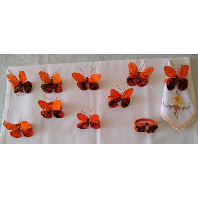 Vintage Set of Ten Hand Painted on Silk Butterfly Napkin Rings For Sale In Houston - Image 6 of 6