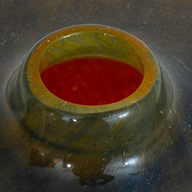 Glass Mid Century Modern Studio Glass Vase Blue Red and Yellow 70s Handblown Flower Vase For Sale - Image 7 of 12