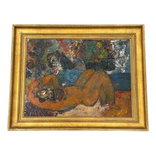 Théo Tobiasse, Nude, Daphnis and Chloe, 1983, Mixed Media Painting For Sale