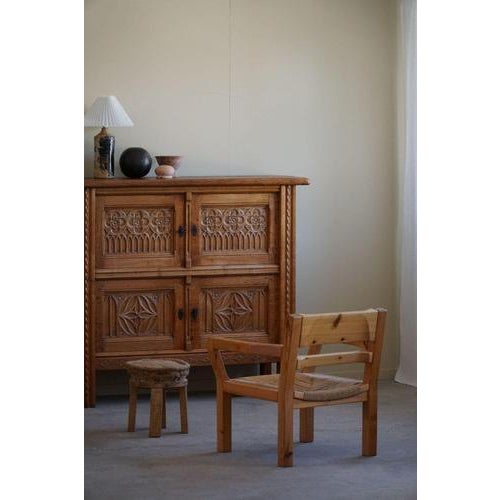 Wood Set of Brutalist Modern Danish Chairs in Pine & Cord from Tage Poulsen, 1972 For Sale - Image 7 of 18