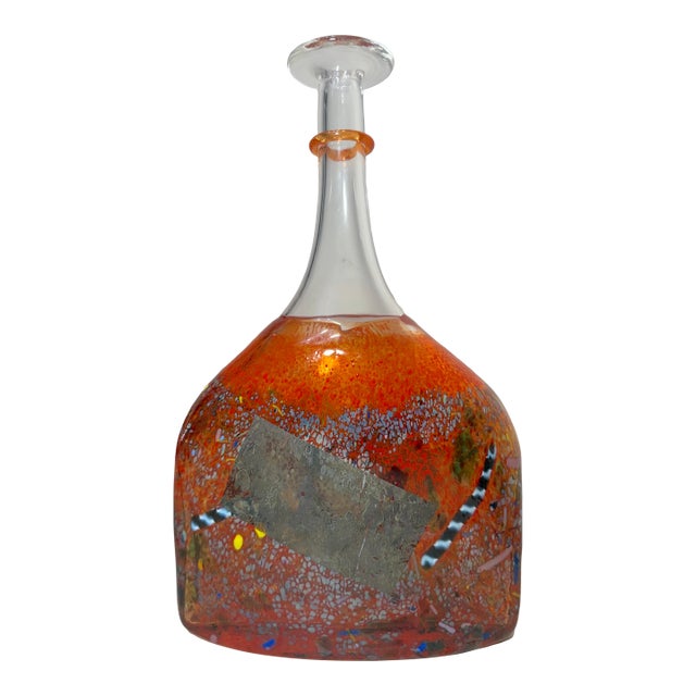Vintage Kosta Boda Satellite Signed Bertil Vallien Red Bottle Vase Sculpture For Sale