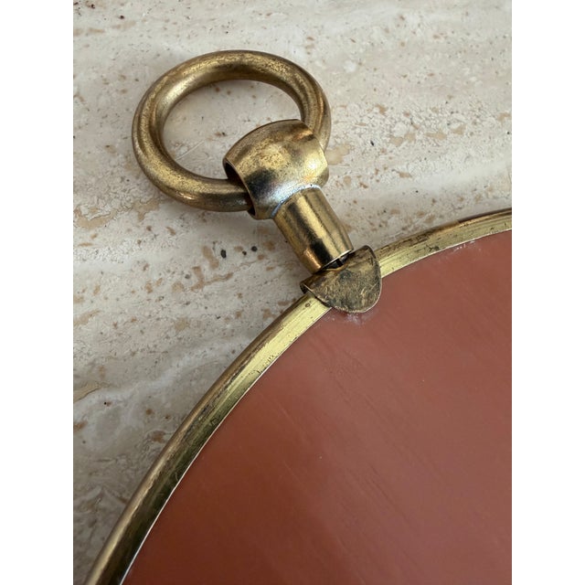 Metal Italian Brass Oval Mirror Articulated Hanger For Sale - Image 7 of 14