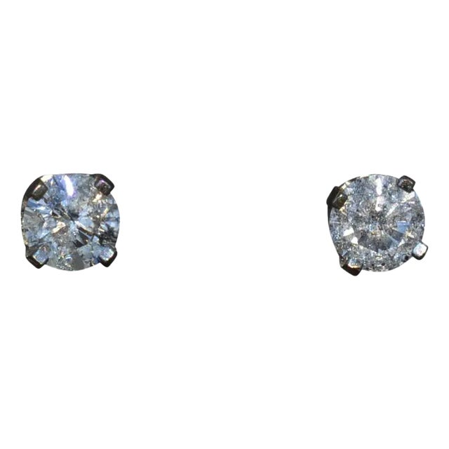 Ladies 14K White Gold Diamond Stud Earrings, 2 Pieces For Sale