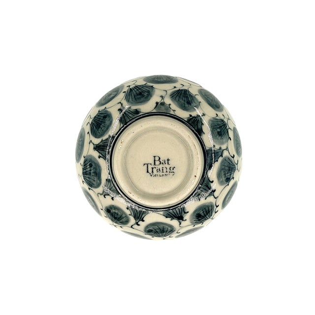 Set of 6 Bat Trang Vietnamese Ceramic Bowls Hand Painted in Blue Floral & Geometric Patterns For Sale In New York - Image 6 of 18