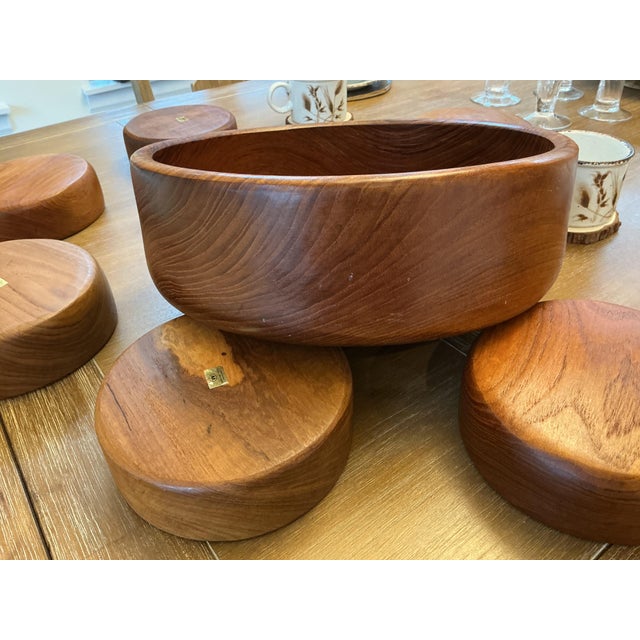 Vintage Mid-Century Modern Genuine Teak Salad Bowl Set - 7 Pieces For Sale - Image 4 of 9