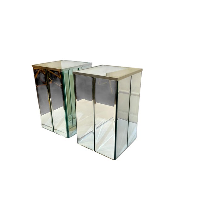 Pair 1970’s Custom Made Beveled Mirror Cocktail End Tables For Sale - Image 6 of 14