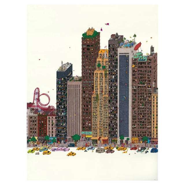 Guillaume Cornet, Rooftop Rollercoaster, Ink on Paper, 2020 For Sale