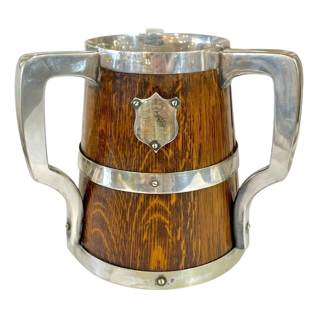 Antique English Silver Plate and Wood 1st Prize Walking Puppy Trophy Loving Cup For Sale