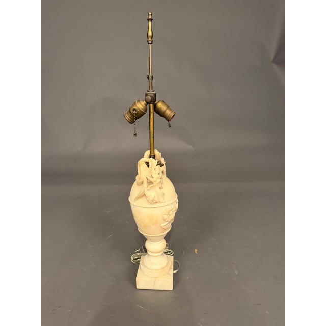 19th Century French Hand-Carved Marble Table Lamp With Floral & Grape Vine Motifs For Sale - Image 4 of 16