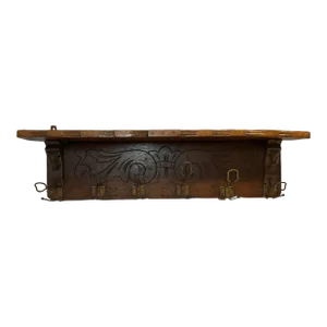 Late 19th Century Antique Carved Oak Coat Rack With Shelf