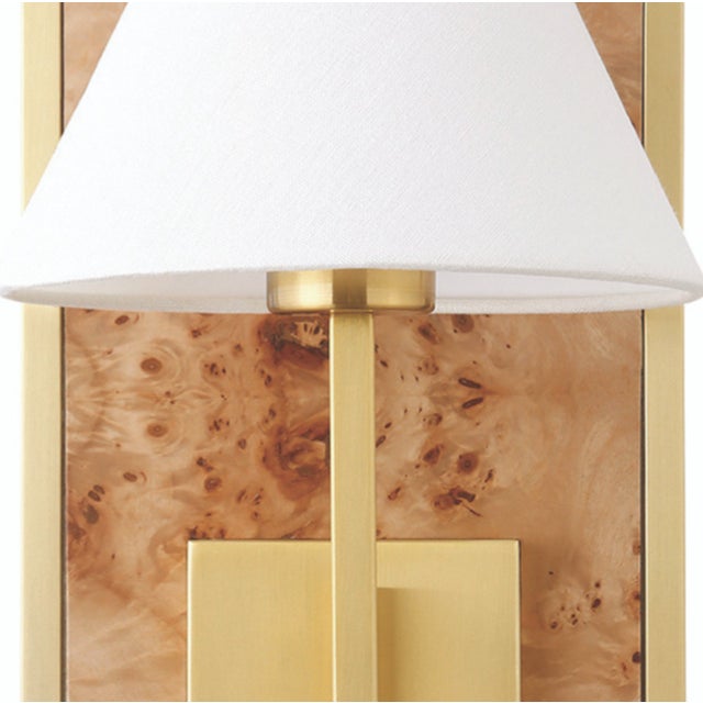 Worlds Away Matthew Izzo Home Daren Burlwood and Brushed Brass Wall Sconce With Shade For Sale - Image 4 of 4