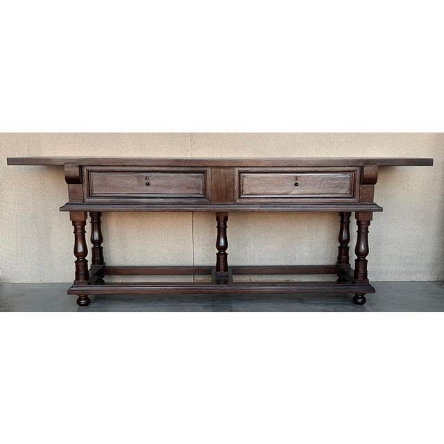 Early 20th Century Early 20th Large Console Table with two drawers For Sale - Image 5 of 18