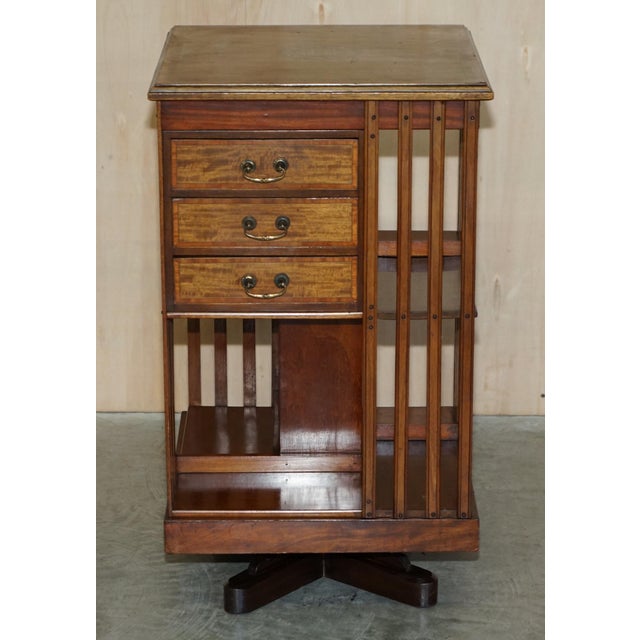 Victorian Walnut Revolving Bookcase with Drawers, 1880s For Sale - Image 3 of 14
