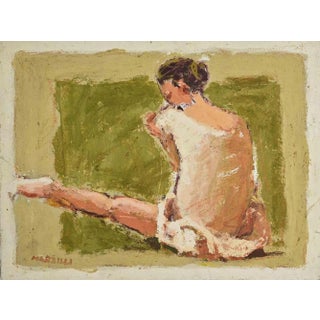 Franco Marzilli, Ballerina on a Green Background, Oil Painting, 1970s For Sale