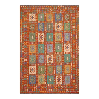 1990s 1990s Tribal Kilim Rust Blue Wool Rug - 8'2" X 9'11" For Sale