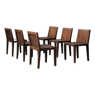 Architectural Oak Chairs, France, 1970, Set of 6 For Sale