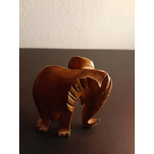 1980s Hand Carved Wooden Elephant Figurine For Sale - Image 4 of 7
