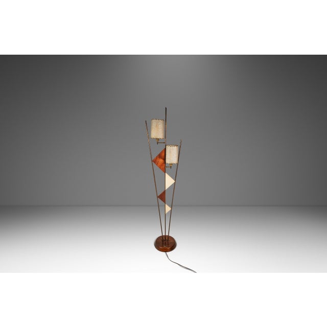 Brass Mid-Century Modern Art Deco Atomic Era Custom-Made Floor Lamp W/ Geometric Shapes in Walnut & Brass, Usa, C. 1950s For Sale - Image 8 of 17