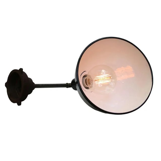 Vintage Industrial Black Enamel Cast Iron Factory Scones Wall Lights For Sale - Image 6 of 8