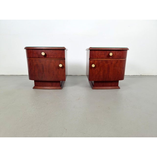 1930s Art Deco Bedside Tables in Wood with Glass Tops, 1930s, Set of 2 For Sale - Image 5 of 12