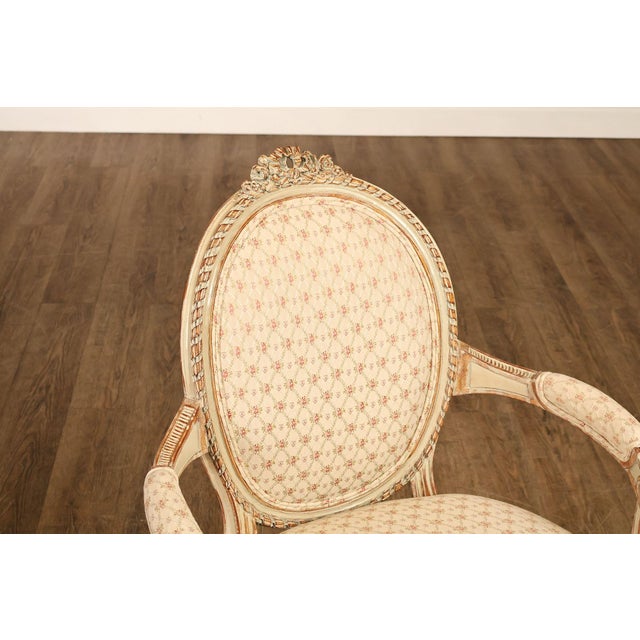 Wood French Louis XVI Style Pair of Cream Painted Armchairs For Sale - Image 7 of 18
