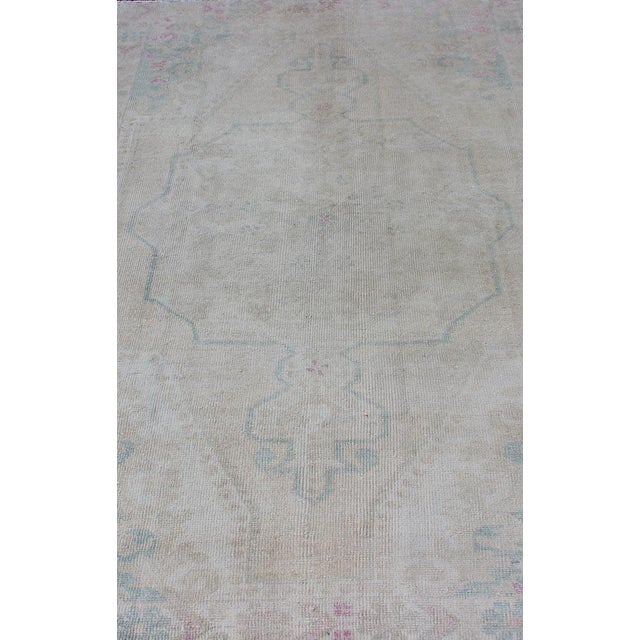 Vintage Turkish Oushak Rug in Pale Blue, Taupe and Soft Pastel Tones For Sale - Image 10 of 12