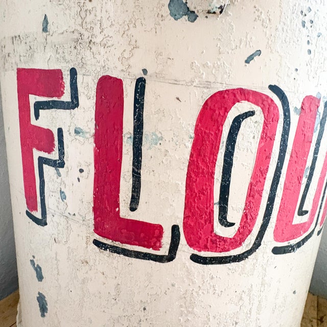 Farmhouse Antique Metal Flour Tin With Hand Painted Lettering For Sale - Image 3 of 12