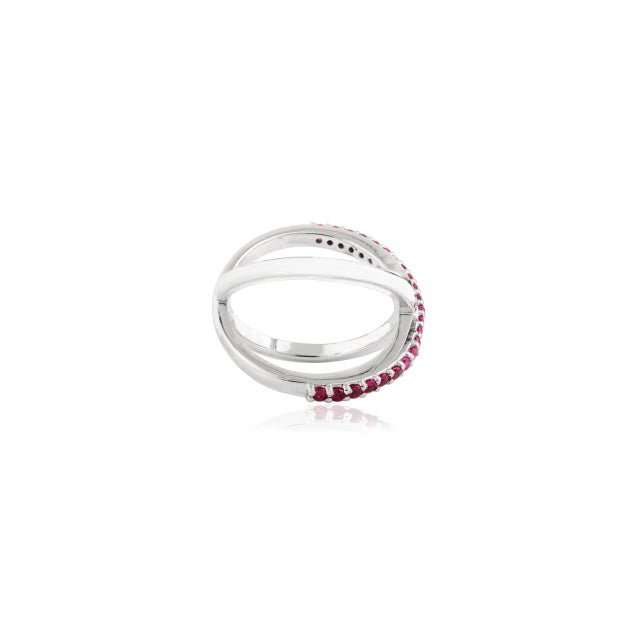 Metal 14k White Gold Unique Criss Cross Ruby Ring With Diamond Size 5.5 For Sale - Image 7 of 12
