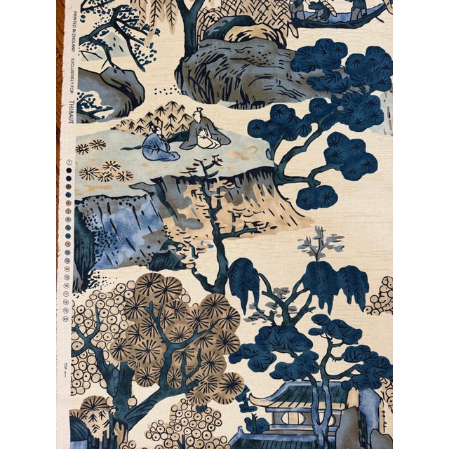 Thibaut F975461 Asian Scenic Blue and Beige Fabric 4 Yards For Sale In Raleigh - Image 6 of 6