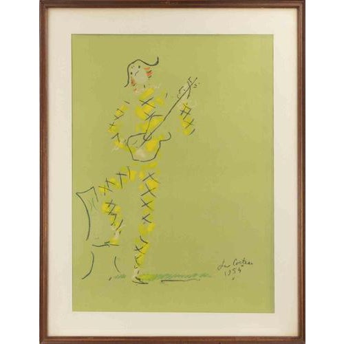 Jean Cocteau, Harlequin with the Guitar, Lithograph, 1954 For Sale