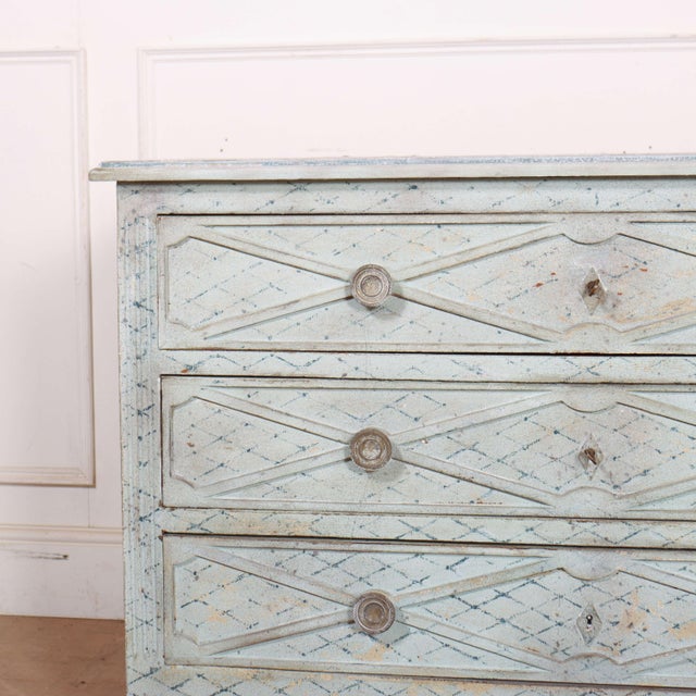 Late 19th C Spanish painted & decorated 3 drawer pine commode. 1890 This piece is designed in the style of the selected...