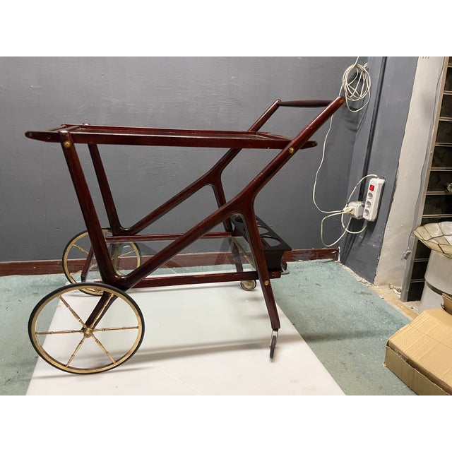 Brown Mahogany Bar Cart by Cesare Lacca, 1950s For Sale - Image 8 of 12