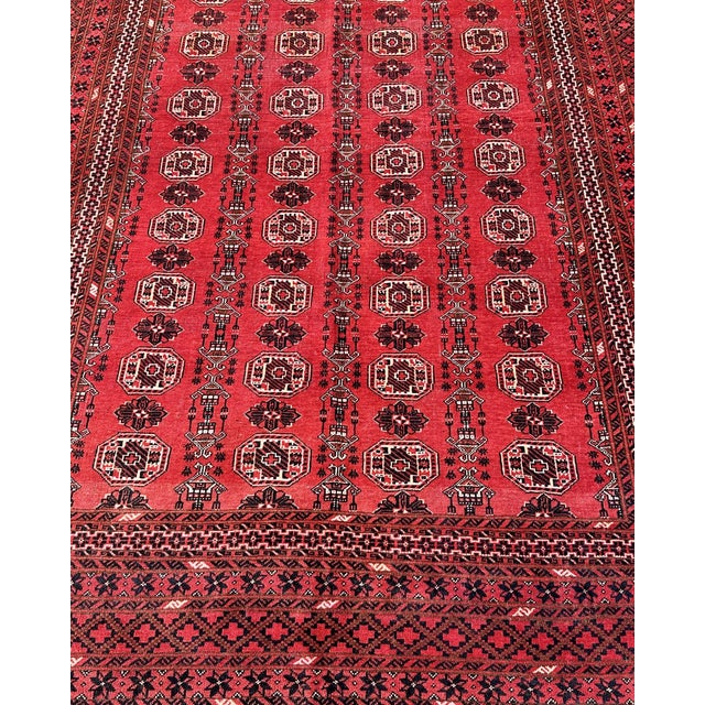 1970s Afghan Turkmen Tekke Bokhara Hand-Knotted Wool Rug, Red Gul, 9'2" X 6'6" For Sale - Image 5 of 13
