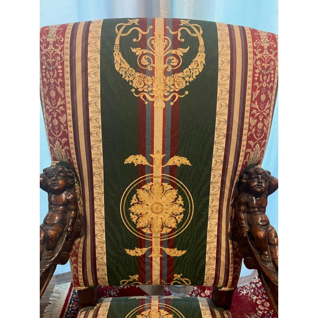 Italian Carved 19th Century Baroque Venetian Upholstered Throne Chair For Sale - Image 9 of 11