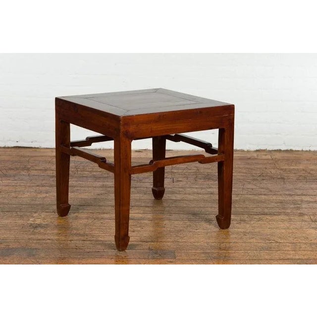 Brown 19th Century Chinese Qing Dynasty Period Side Table with Humpback Stretchers For Sale - Image 8 of 13