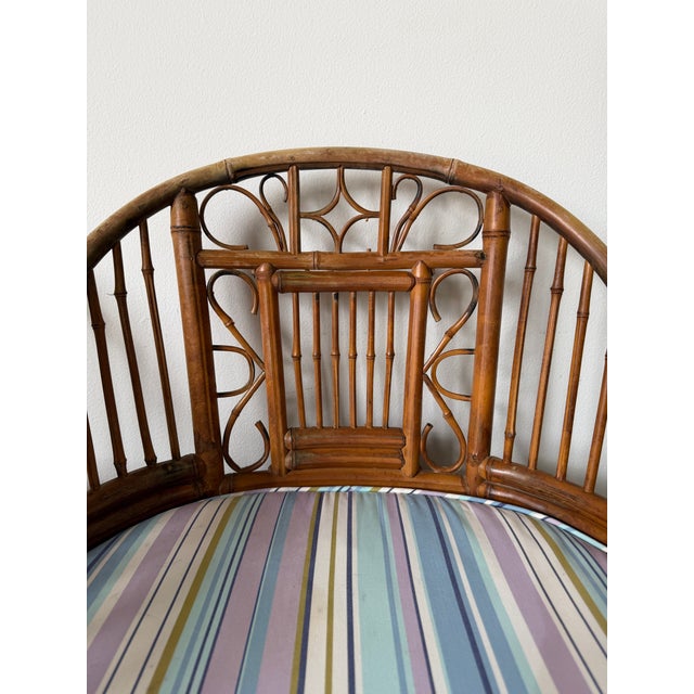 Brown Vintage Brighton Pavilion Style Bamboo Accent Dining Chairs With Cushions - A Pair For Sale - Image 8 of 18