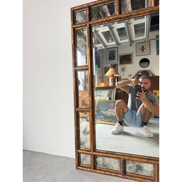 Hollywood Regency Faux Bamboo Carved Wall Mirror With Tortoise Shell Finish/Sold For Sale In Miami - Image 6 of 11
