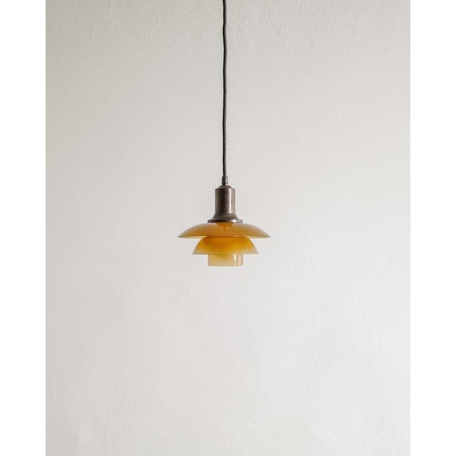 Metal Danish Mid Century PH2/2 Ceiling Pendant Lamp with Amber Shade by Poul Henningsen for Louis Poulsen, 1930s For Sale - Image 7 of 7