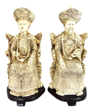 Vintage Chinese Faux Ivory Emperor and Empress Statues / Figures - A Pair, With Stands (Nobles)